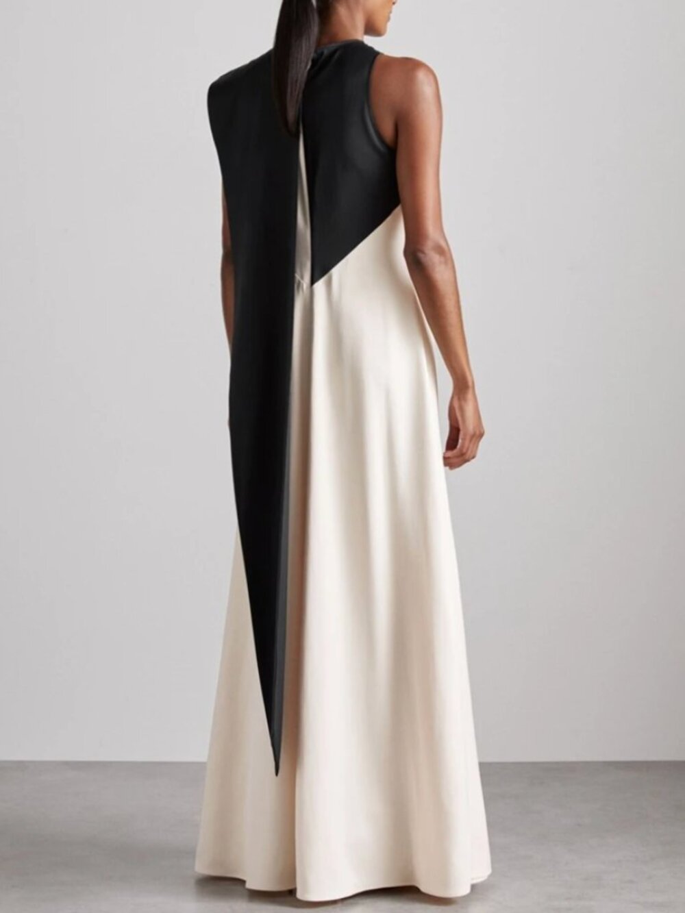 REISS Isobel Atelier Maxi Dress UK10/UA6 Black/Ivory Sash-Neck Satin Occasion - Picture 2 of 8
